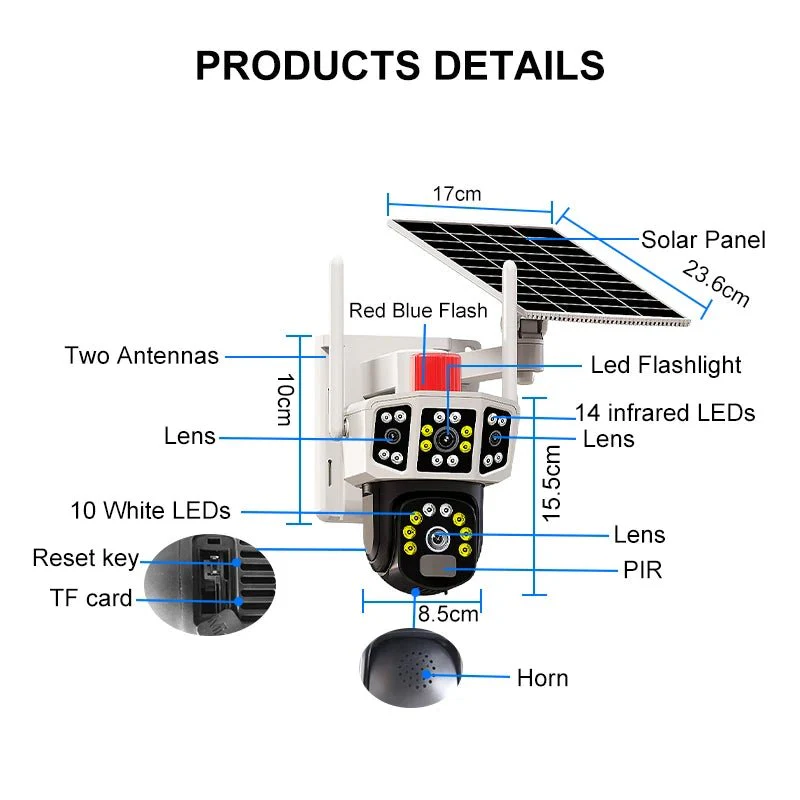 6MP Dome Camera New Design Outdoor Home Wireless Network Video Solar 360 2 Lens  4G PTZ Security Night Vision Two Way Audio - Image 4