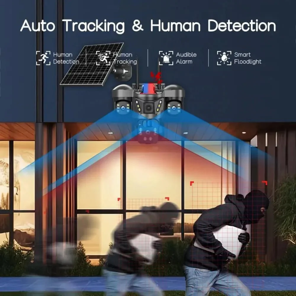 4G Solar Triple Lens 5MP Outdoor CCTV Camera | 3-Screen View | Manual Side Rotation| Auto Tracking | Human Detection | Color Night Vision | Two-Way Audio | Multi-User Access - Image 5