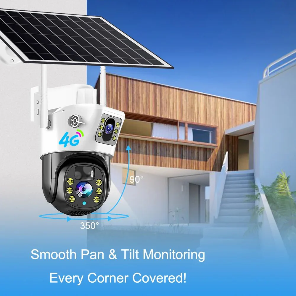 V380 4MP Dual Lens 4G Solar Camera IP66 Waterproof PIR Motion Detection IR Night Vision PTZ 4G Camera - Image 3