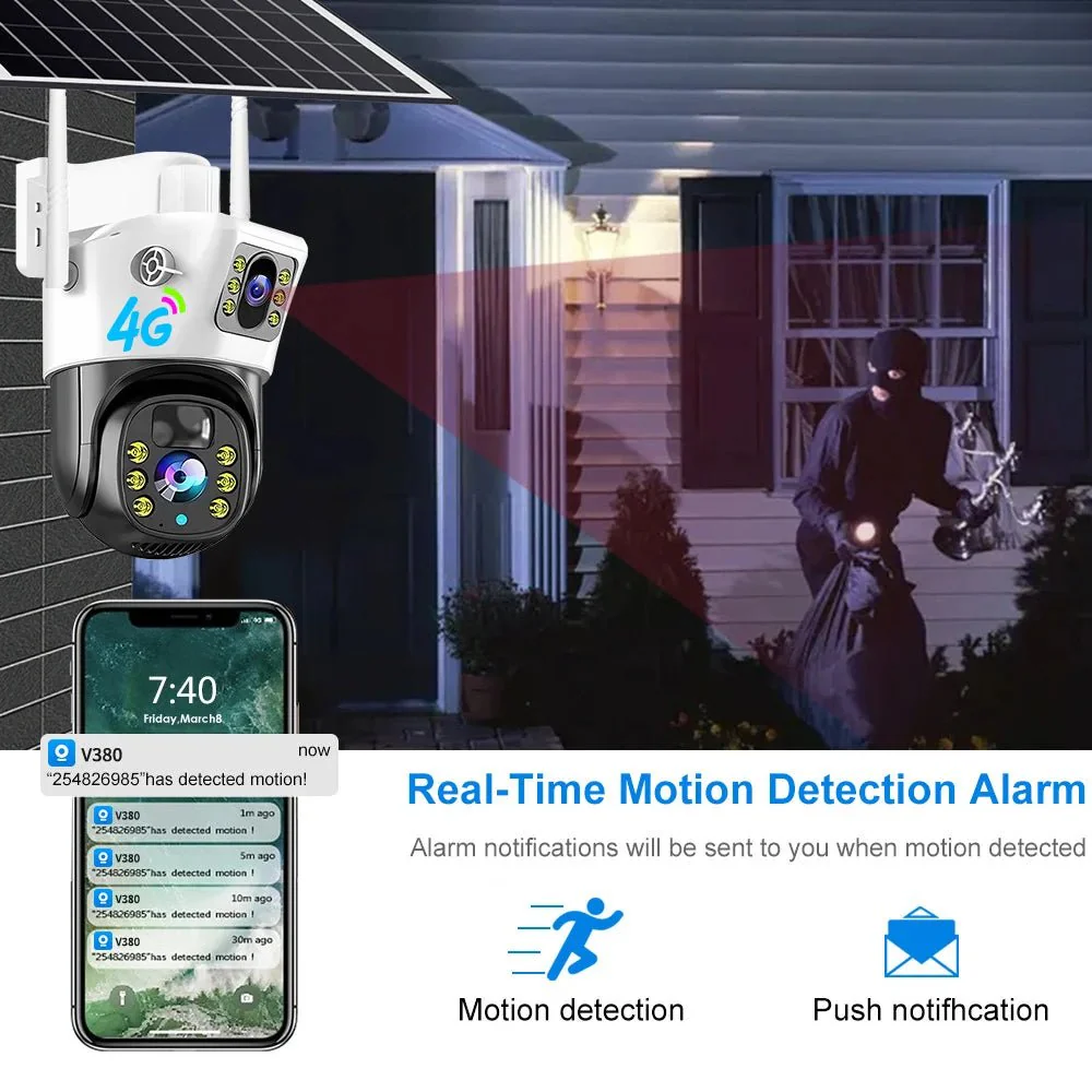 V380 4MP Dual Lens 4G Solar Camera IP66 Waterproof PIR Motion Detection IR Night Vision PTZ 4G Camera - Image 4