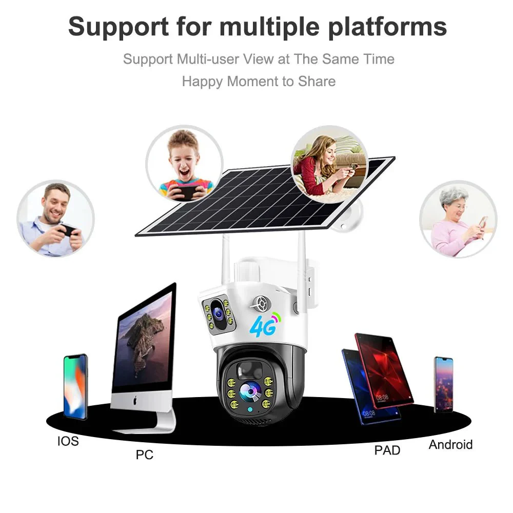 V380 4MP Dual Lens 4G Solar Camera IP66 Waterproof PIR Motion Detection IR Night Vision PTZ 4G Camera - Image 6