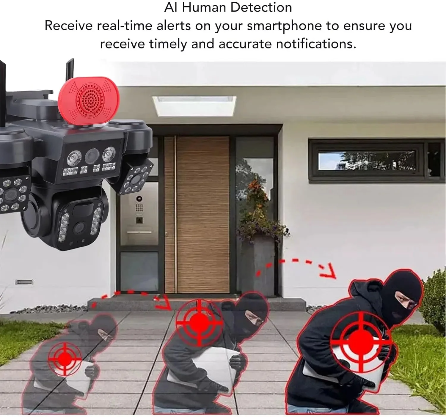 Triple Lens Solar Security Camera, Outdoor Wireless 360 Degree View, 2.4GHz WiFi AI Motion Detection, 12MP HD IP66 Weather Proof for Yard Home Shop Warehouse - Image 5